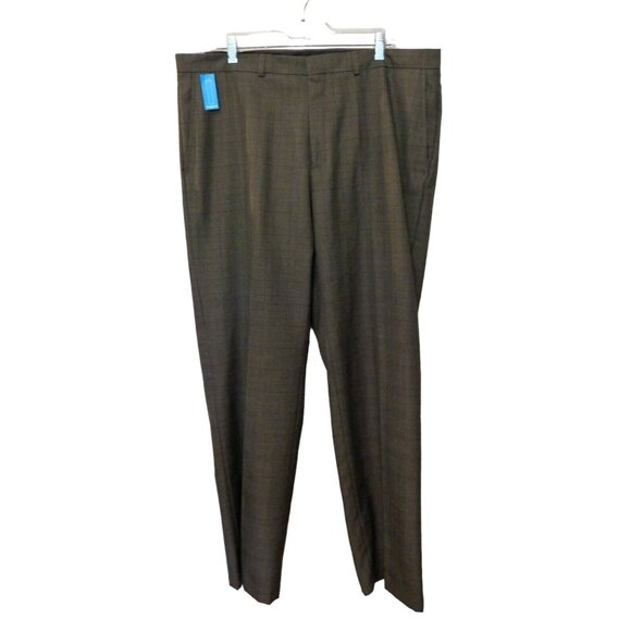 Haggar Dress Pants 38x32 Actual W40 Chocolate Brown Plaid Polyester Blend NEW - Picture 7 of 11